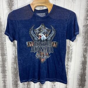 Lynyrd Skynyrd T-Shirt Women's Large Burnout Eagle Shield Blue